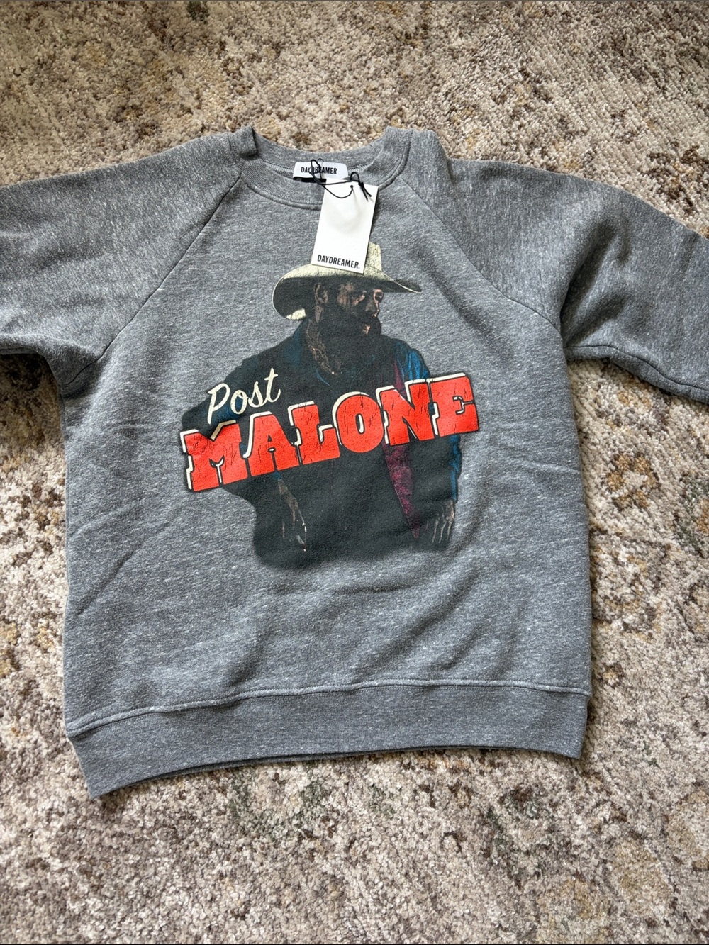 Daydreamer Gray Crewneck with Red Post Malone Graphic
